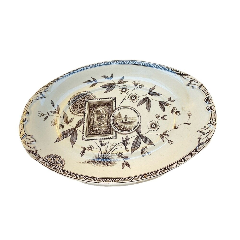 Antique James Beech Perak Brown Transferware Circa 1850 Tunstall Pickle Dish - Picture 5 of 5